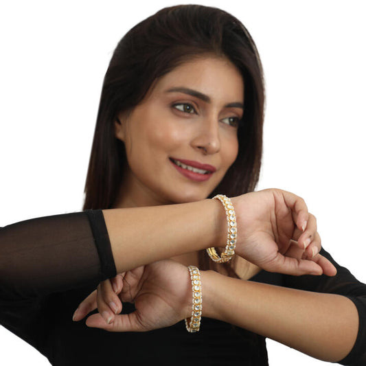 White Round Shape Jadtar Stone Bangles(Pair)