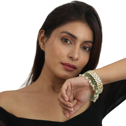 Sea Green Beads With White Pearl Jadtar Stone Bangles(Single Pc)