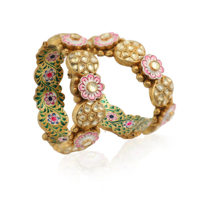 Pink And Green Meena Work Bangles (Single Pc)