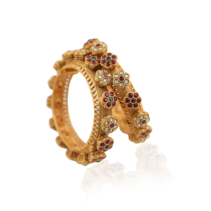 South Style Pacheli Bangle In Multicolour Stones(Pair)