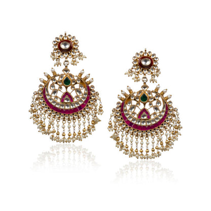 Brown And Red Big Earrings With Jadtar Stone