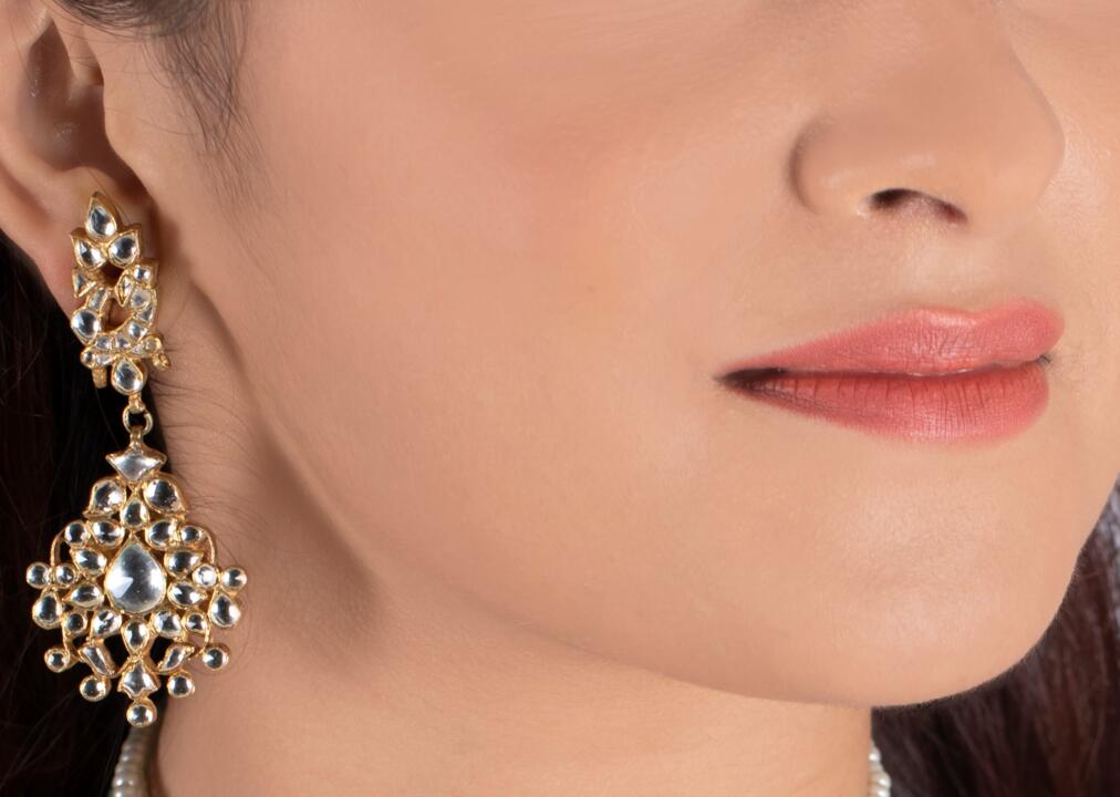 White Jadtar Stone Earrings