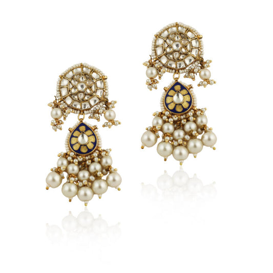 Blue Meenakari Earrings With White Pearl