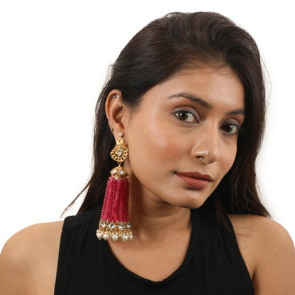 Pink Peacock Shape Flower Jhumki