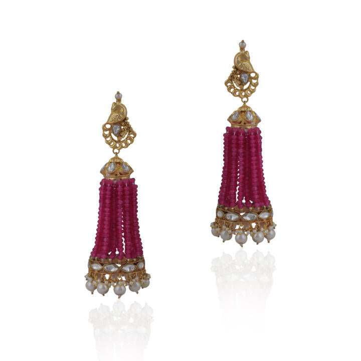 Pink Peacock Shape Flower Jhumki
