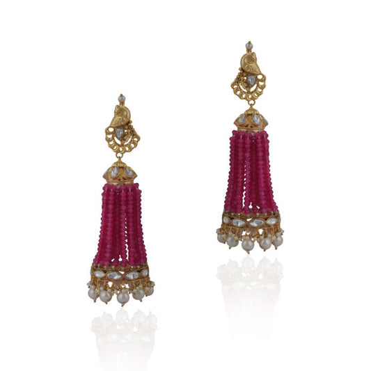 Pink Peacock Shape Flower Jhumki