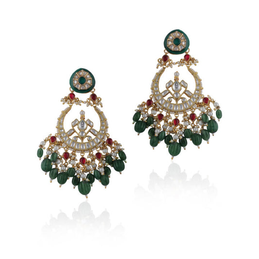 Green And Pink Shape White Jadtar Chandbaali