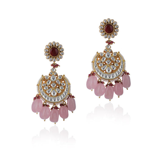 Light Pink Beads White Jadtar Chandbaali