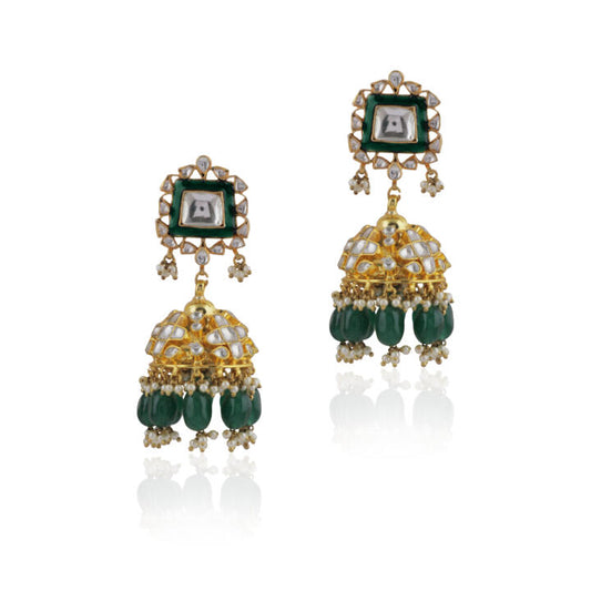 Green Meenakari White Jhumki