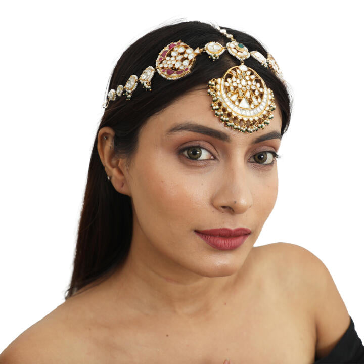 White ,Pink And Green Bridal Mathapatti
