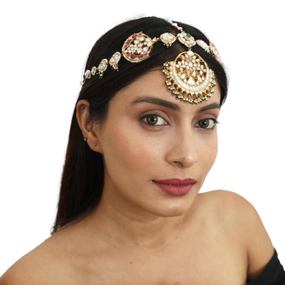 White ,Pink And Green Bridal Mathapatti