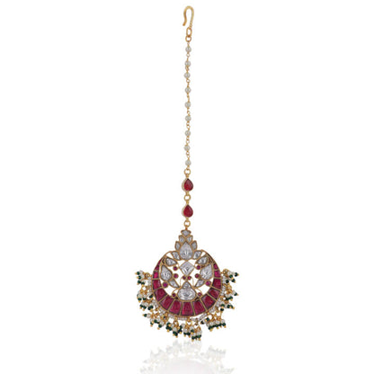 Pink And White Jadtar Maang Tikka