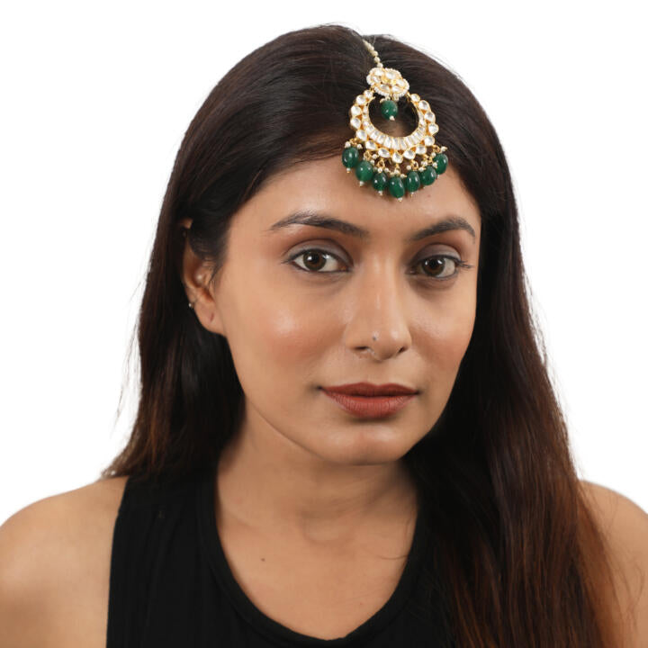 Green Beads White Jadtar Tikka