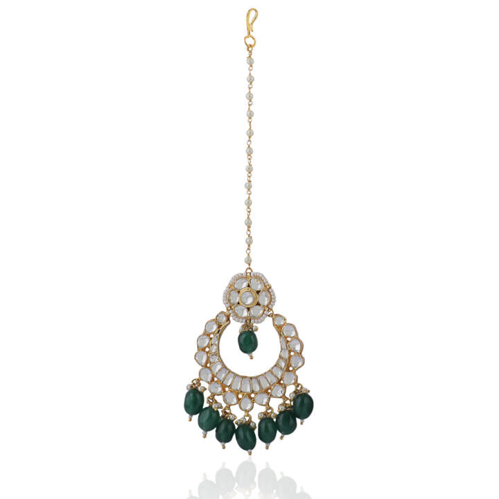 Green Beads White Jadtar Tikka