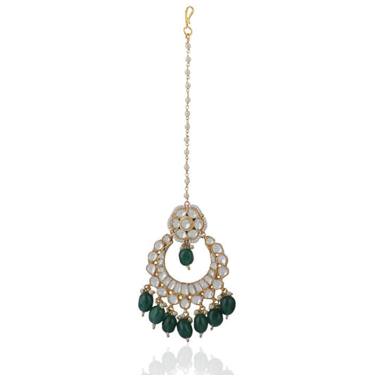 Green Beads White Jadtar Tikka