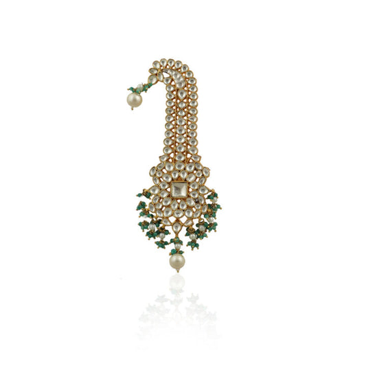 White Stone Kilangi With Green Hangings And Pearls