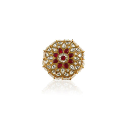 Floral Traditional Ring Studded With Pink And White Stones