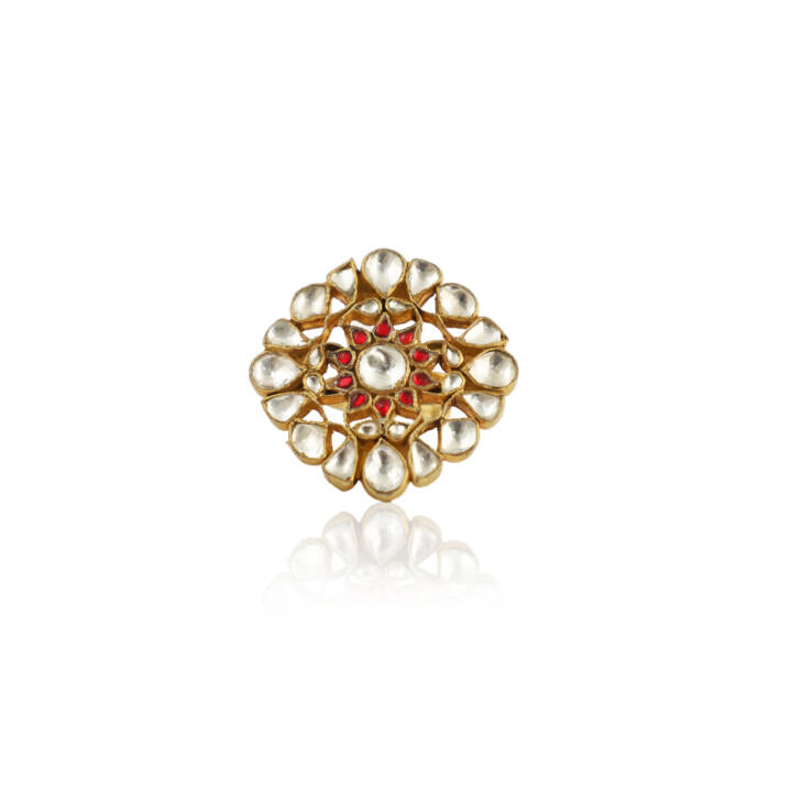 Pink And White Jadtar Stone Ring