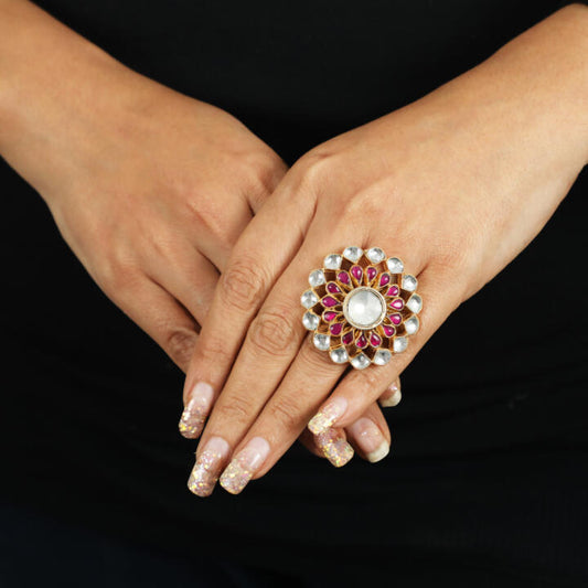 Big White And Pink Small Stone Ring