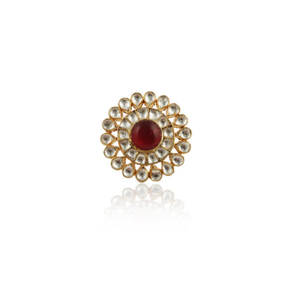 White  Jadtar Ring With Pink Center