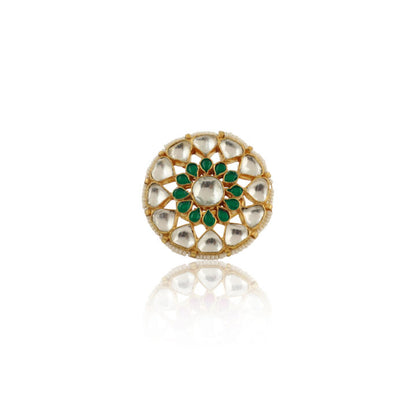 White And Green Stone Jadtar Ring