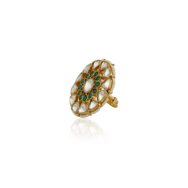 White And Green Stone Jadtar Ring