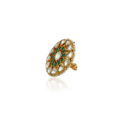 White And Green Stone Jadtar Ring
