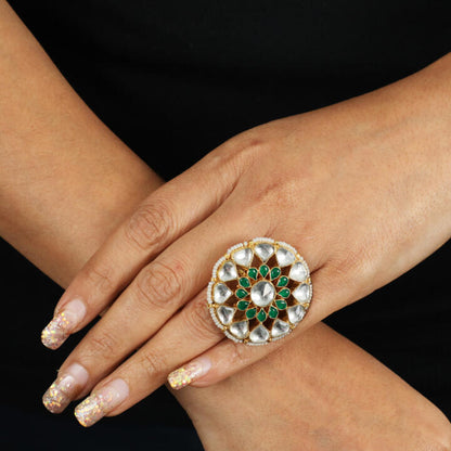 White And Green Stone Jadtar Ring