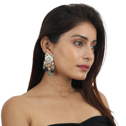 Firozi Meenakari Earring With Blue Beads