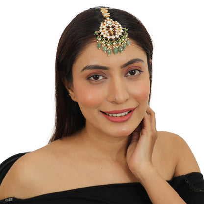 Maangtikka With Sea Green Beads  And A Hint Of Emerald Green