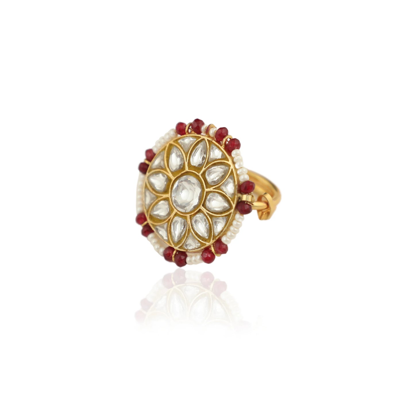 Floral Jadau Ring In 22Kt Gold Plating