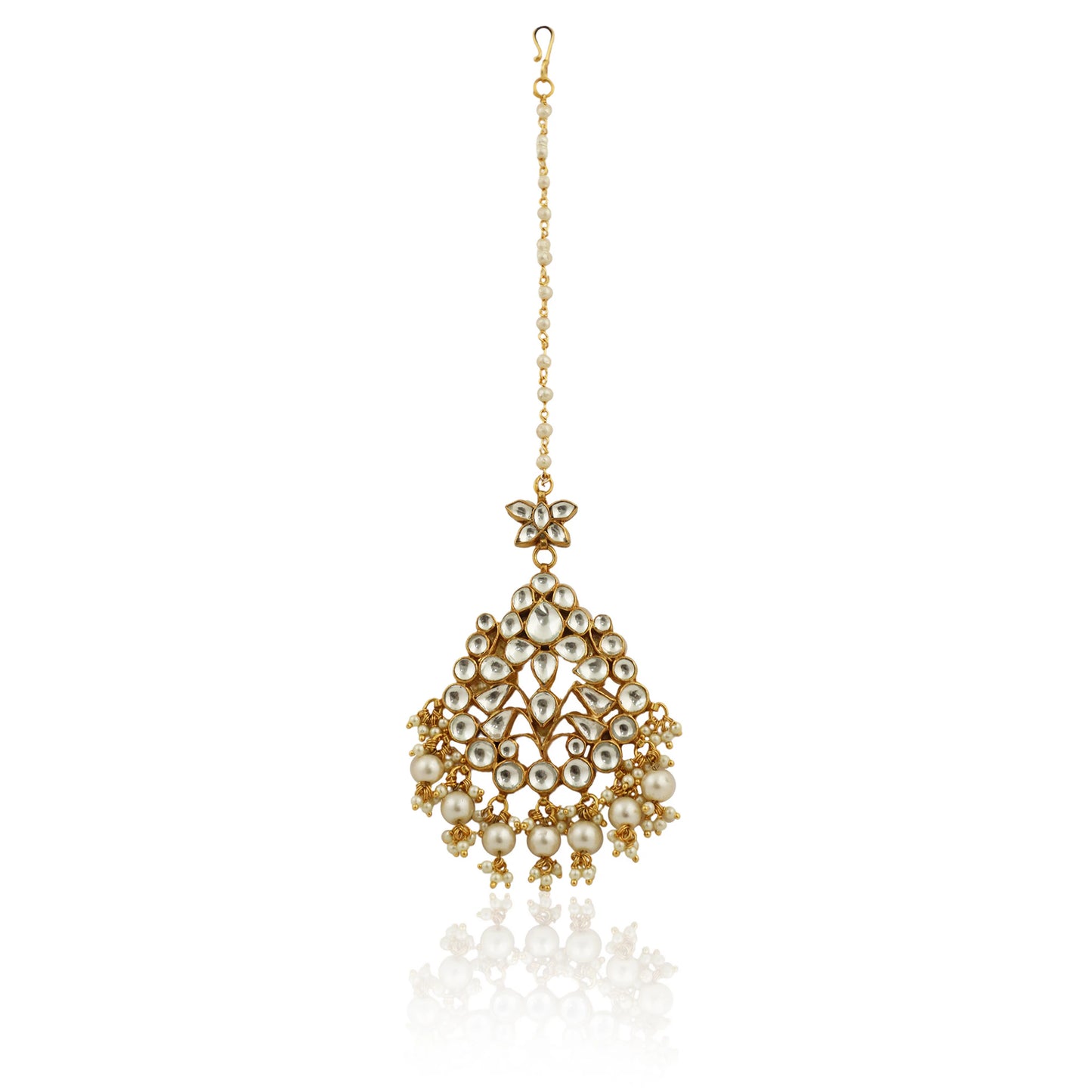 White Jadtar  Stone Pearl Maangtikka