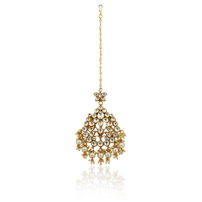 White Jadtar  Stone Pearl Maangtikka