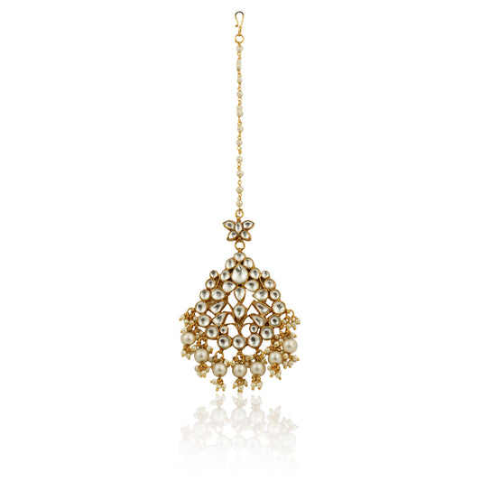 White Jadtar  Stone Pearl Maangtikka