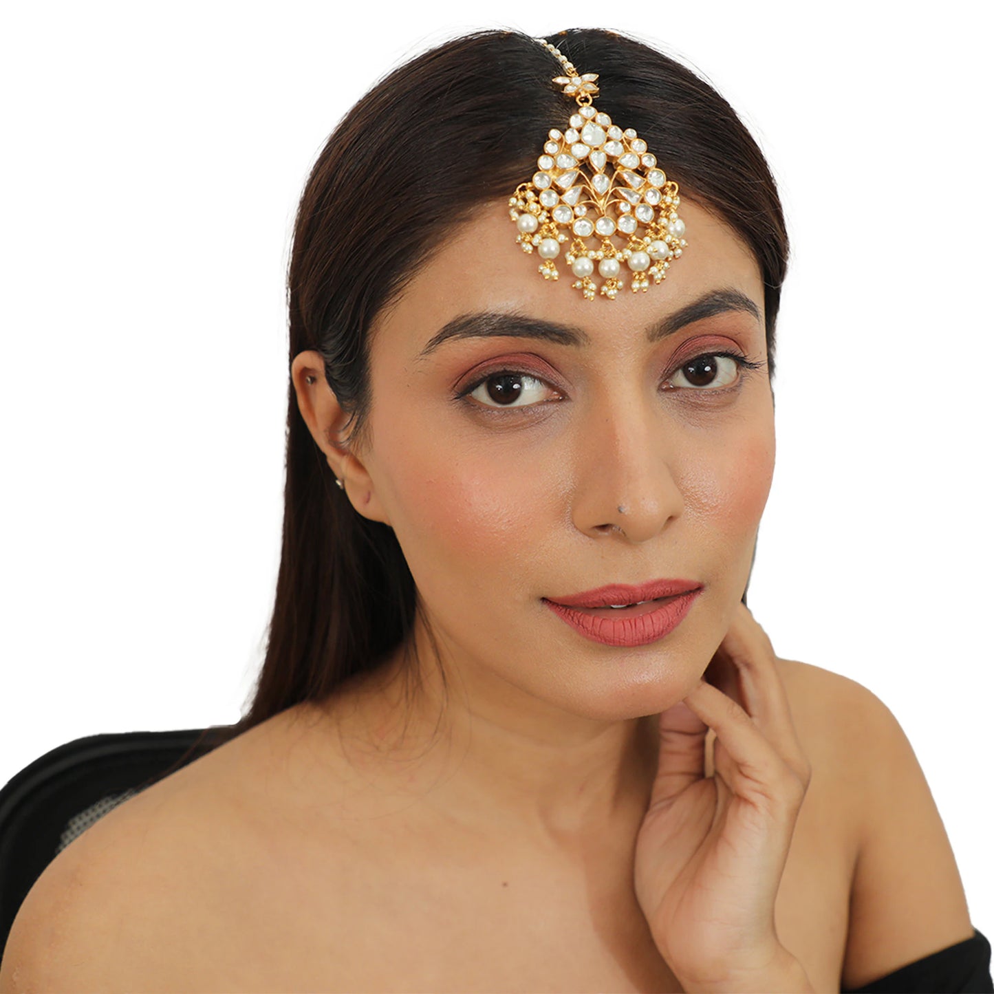White Jadtar  Stone Pearl Maangtikka