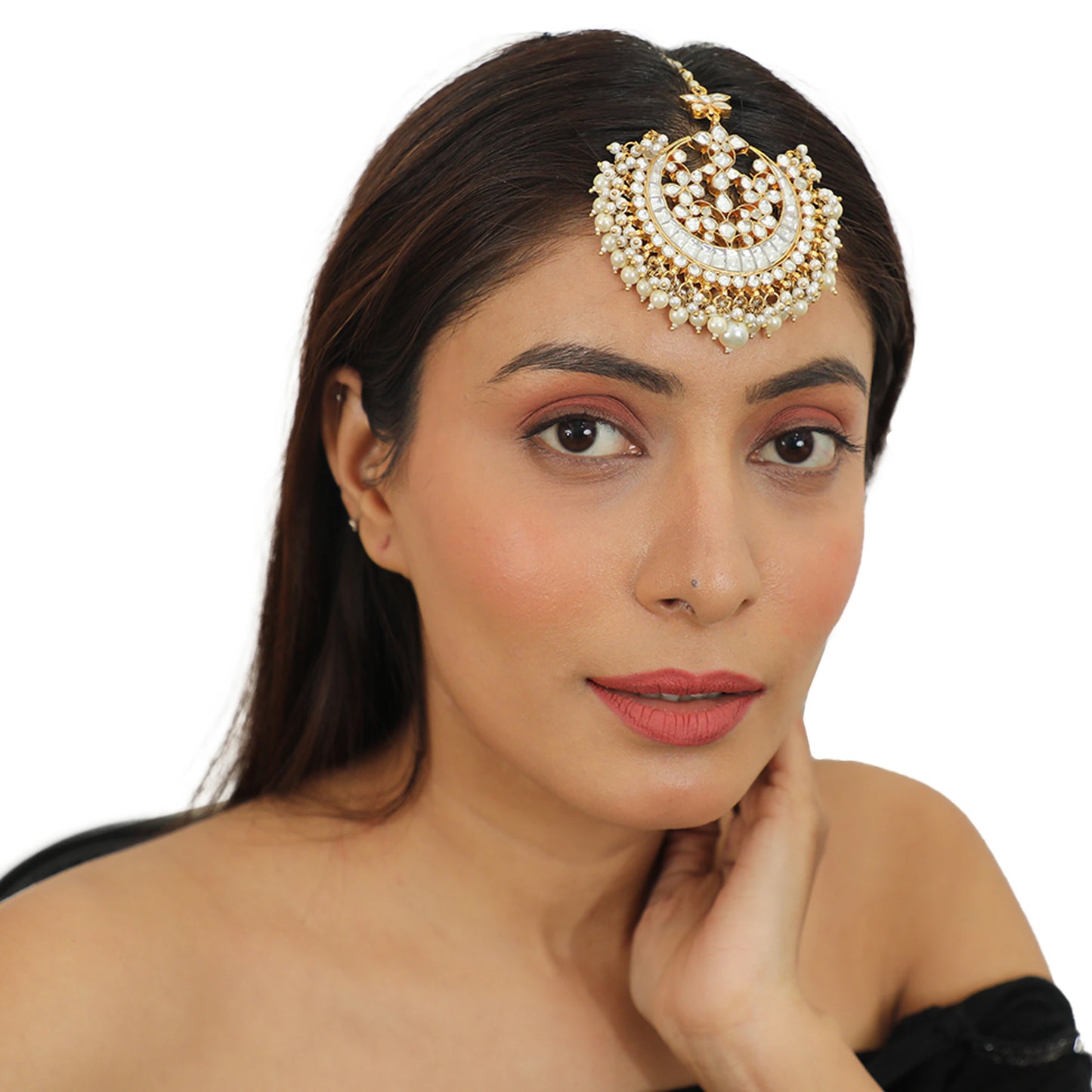 Jadtar Stone Maangitkka With Pearls