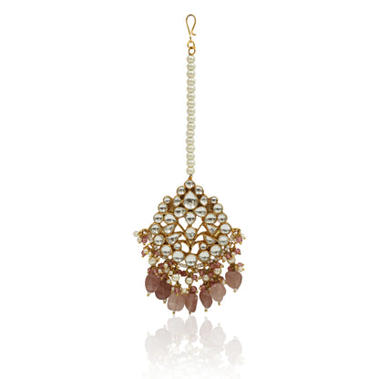 Tikka With Pastel Pink Beads And A String Of Pearls