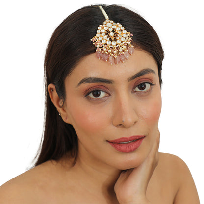 Tikka With Pastel Pink Beads And A String Of Pearls