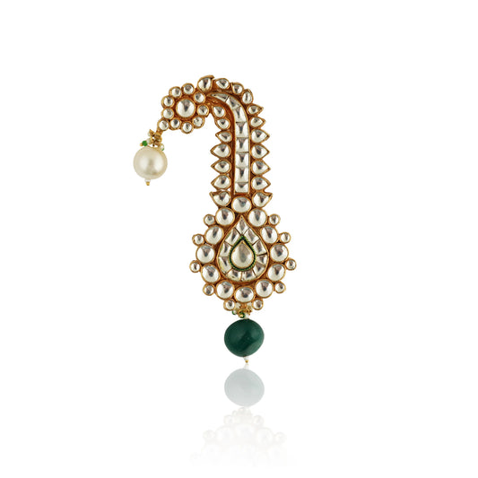 Jadau Kilangi In White With Emerald Green Drop