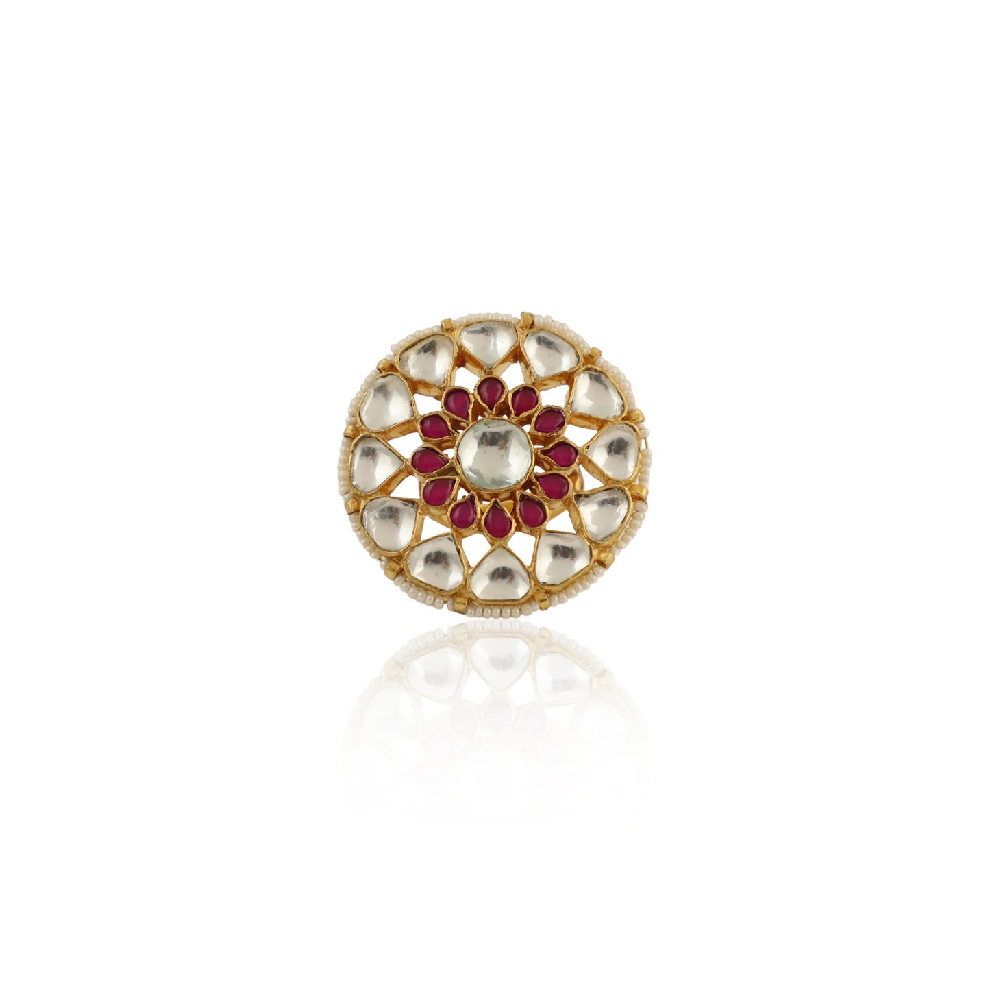 White And Pink Stone Jadtar Ring