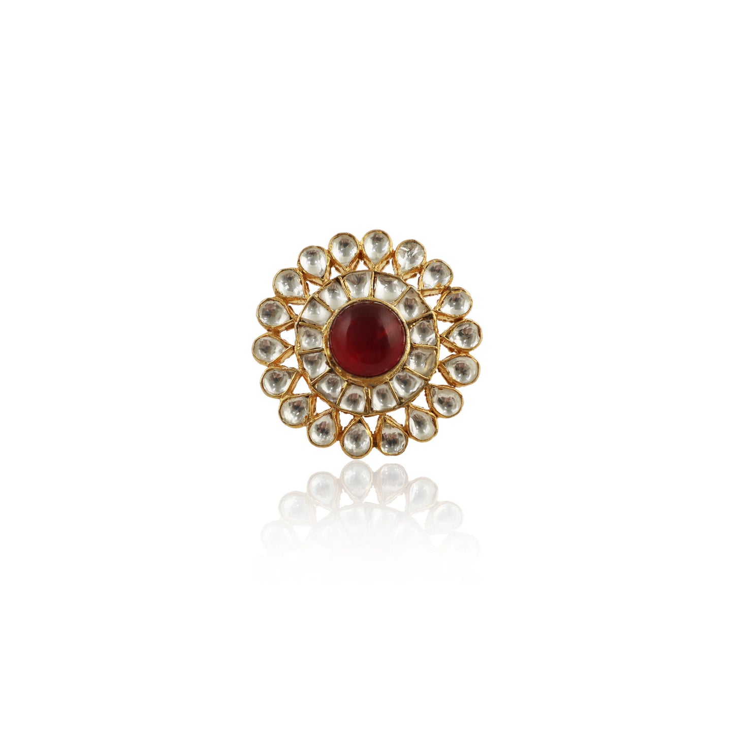 White  Jadtar Ring With Pink Center