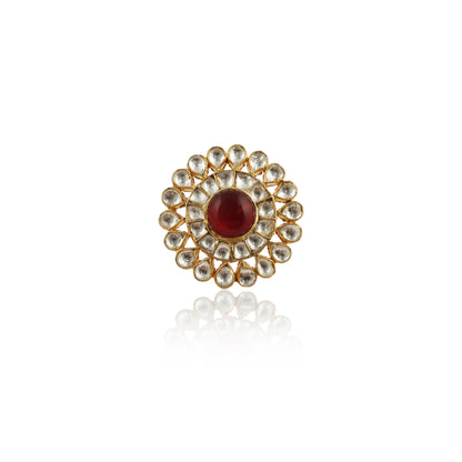 White  Jadtar Ring With Pink Center