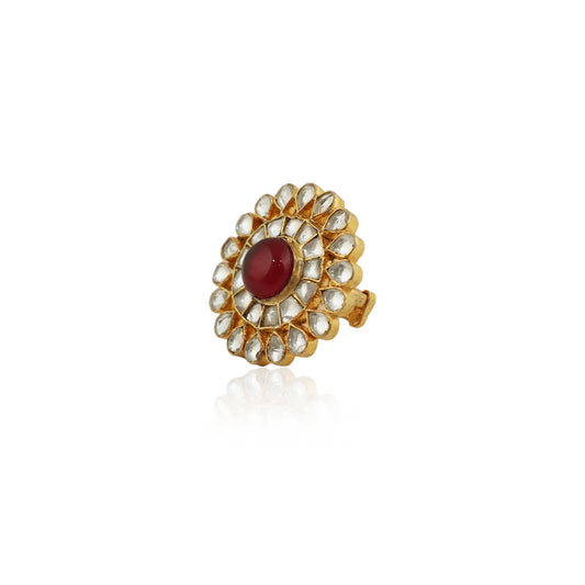 White  Jadtar Ring With Pink Center