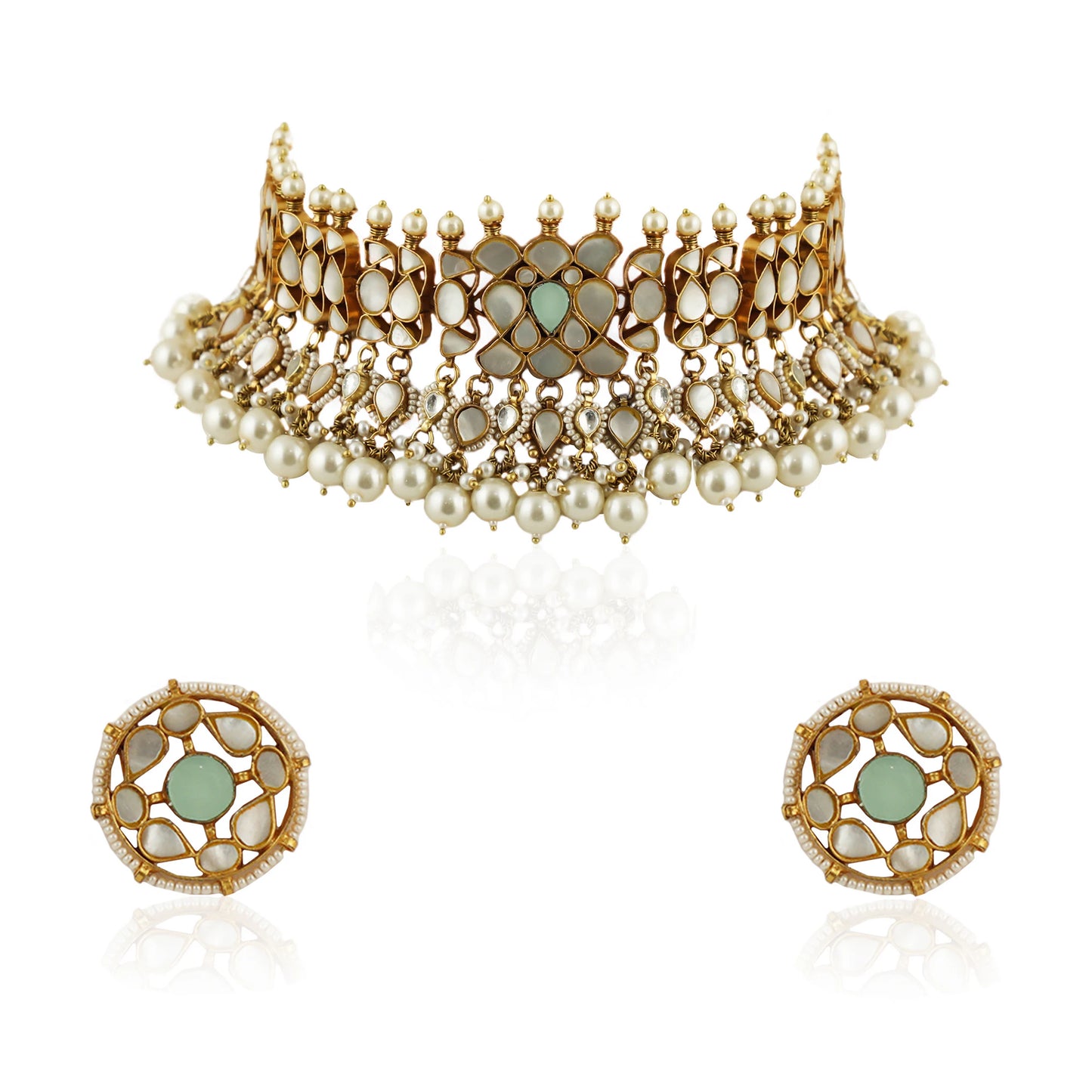 Mother Of Pearl  Necklace  Set With Stud Earrings