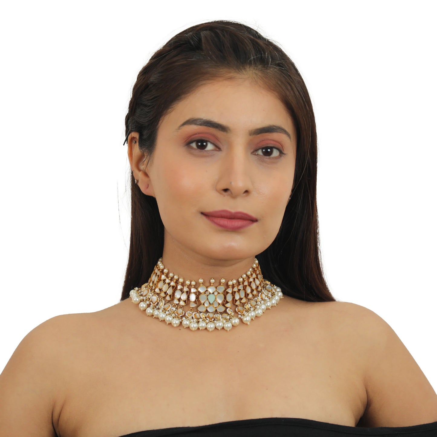 Mother Of Pearl  Necklace  Set With Stud Earrings