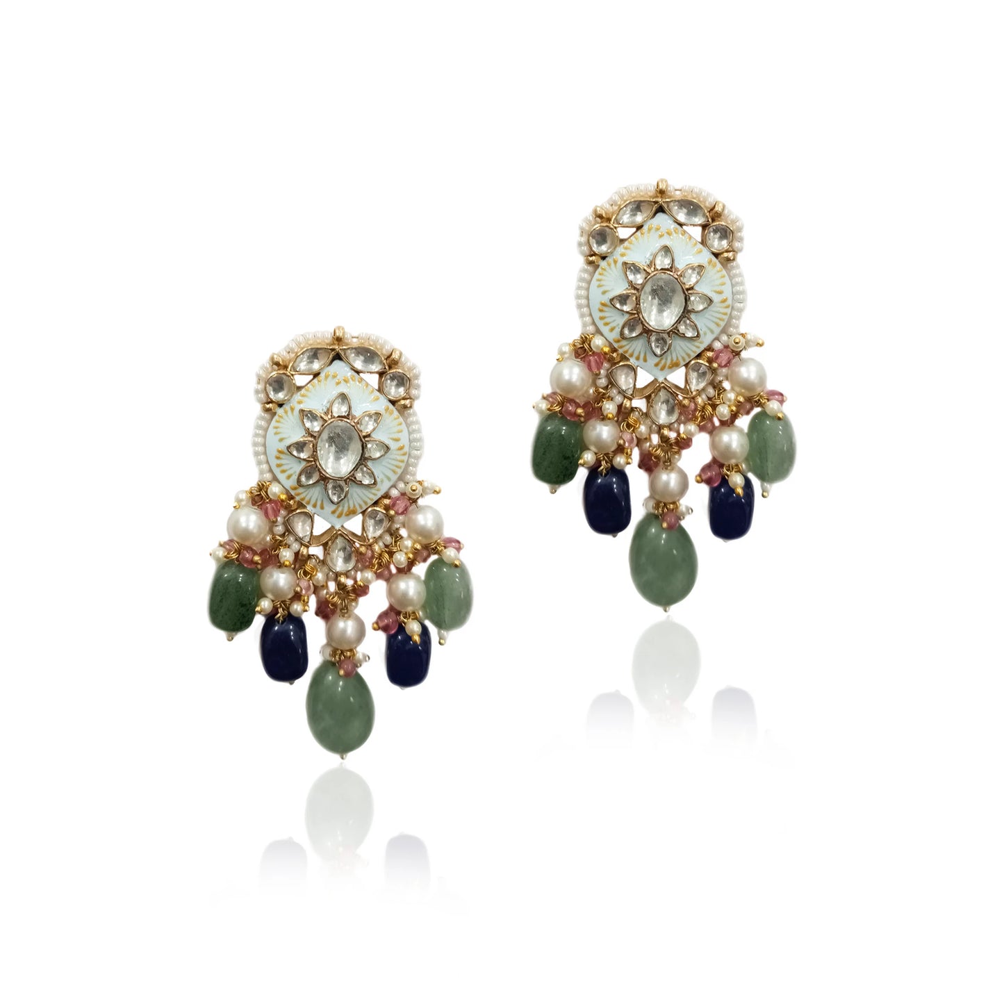 Firozi Meenakari Earring With Blue Beads