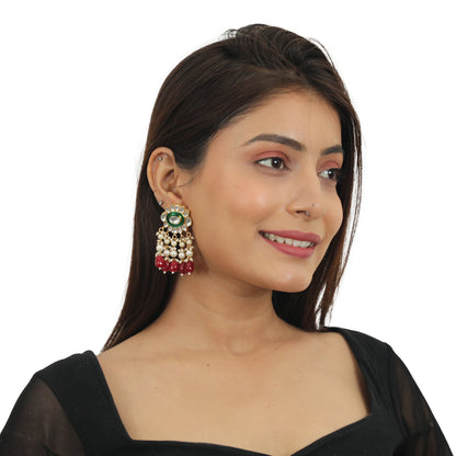 Green Meenawork Earrings With Red Beads