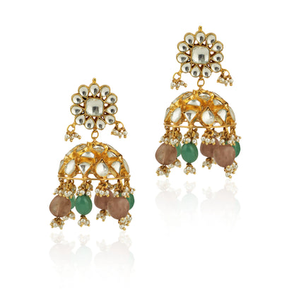 Sea Green And Pastel Pink Beads Jhumki
