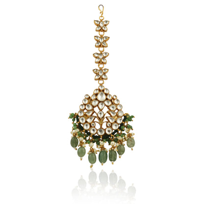 Maangtikka With Sea Green Beads  And A Hint Of Emerald Green