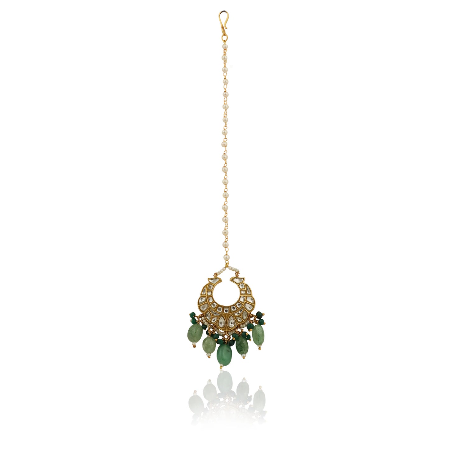 White Small Tikka With Sea Green Beads